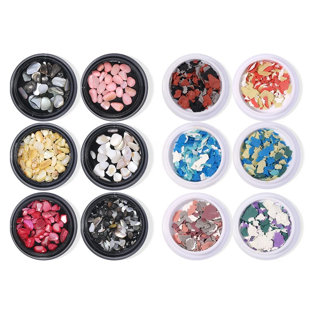 

Wholesale 12colors 3D Irregular Crushed Natural Shell Set Nail Art Stone DIY Manicure Nail Decorations, Multi-color