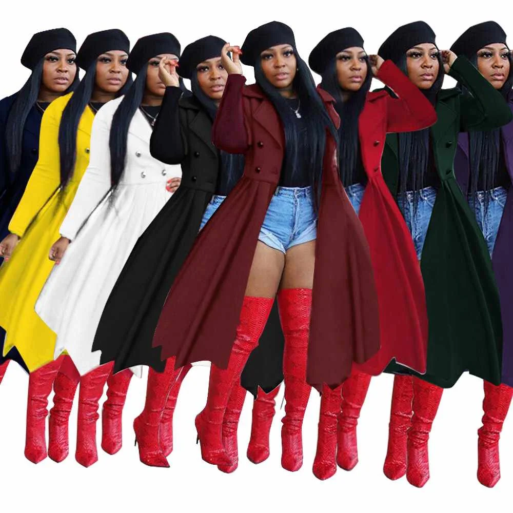 

2020 Oversized Wave Women Windbreaker Long Coat Jacket Solid Color Pleated Plus Size Turn-down Collar Ladies Wave Shirt Casual