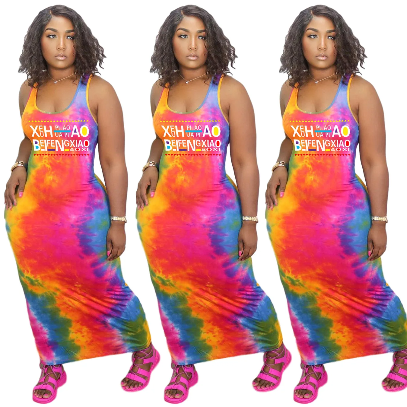 

Summer hot sale women fashion plus size loose letter printing sleeveless long dress