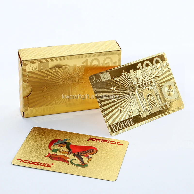 

gold foil money poker Custom playing card waterproof plastic 100 Euro playing cards