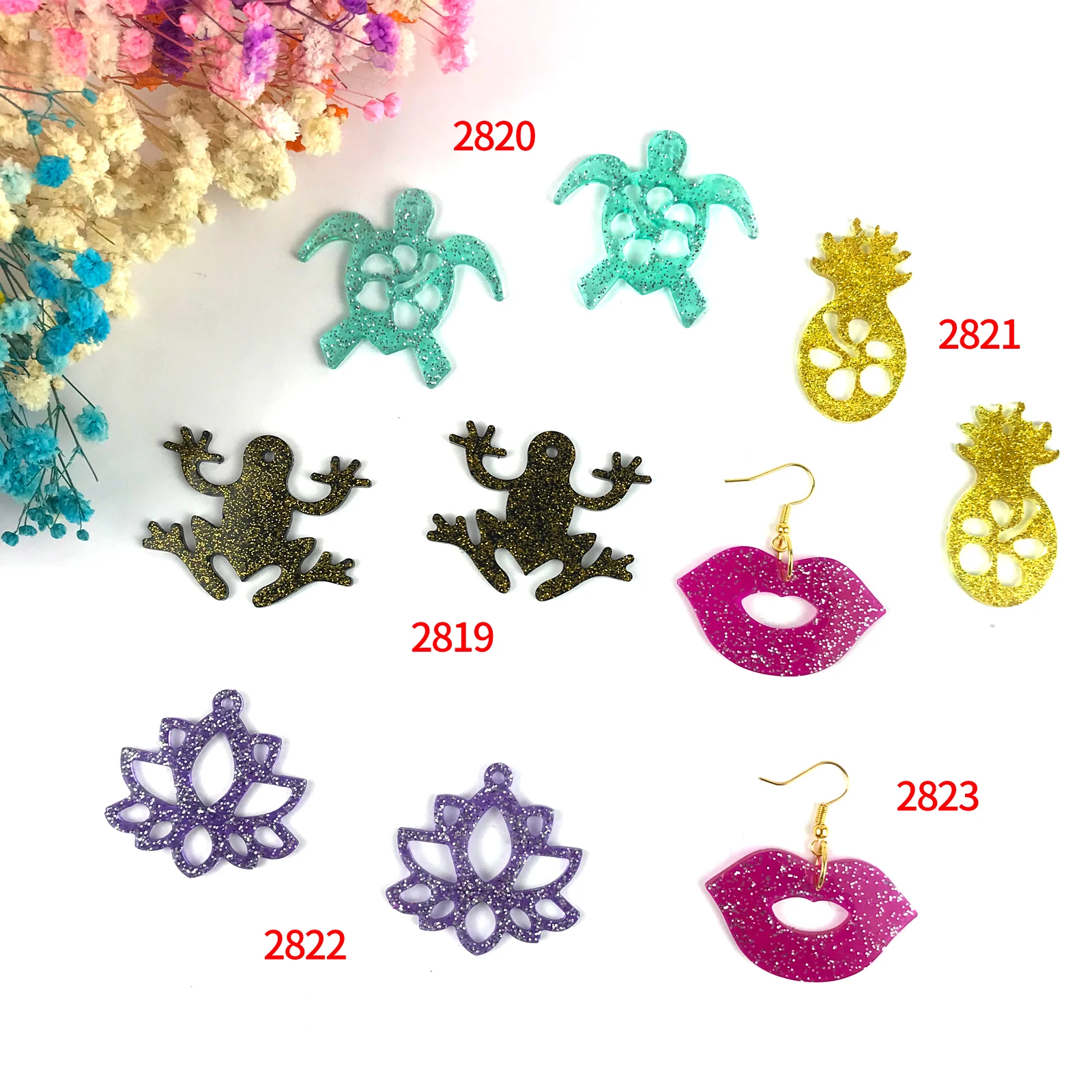 

2819 DIY resin Summer turtle frog lotus pineapple lips earring silicone molds for Women Girls