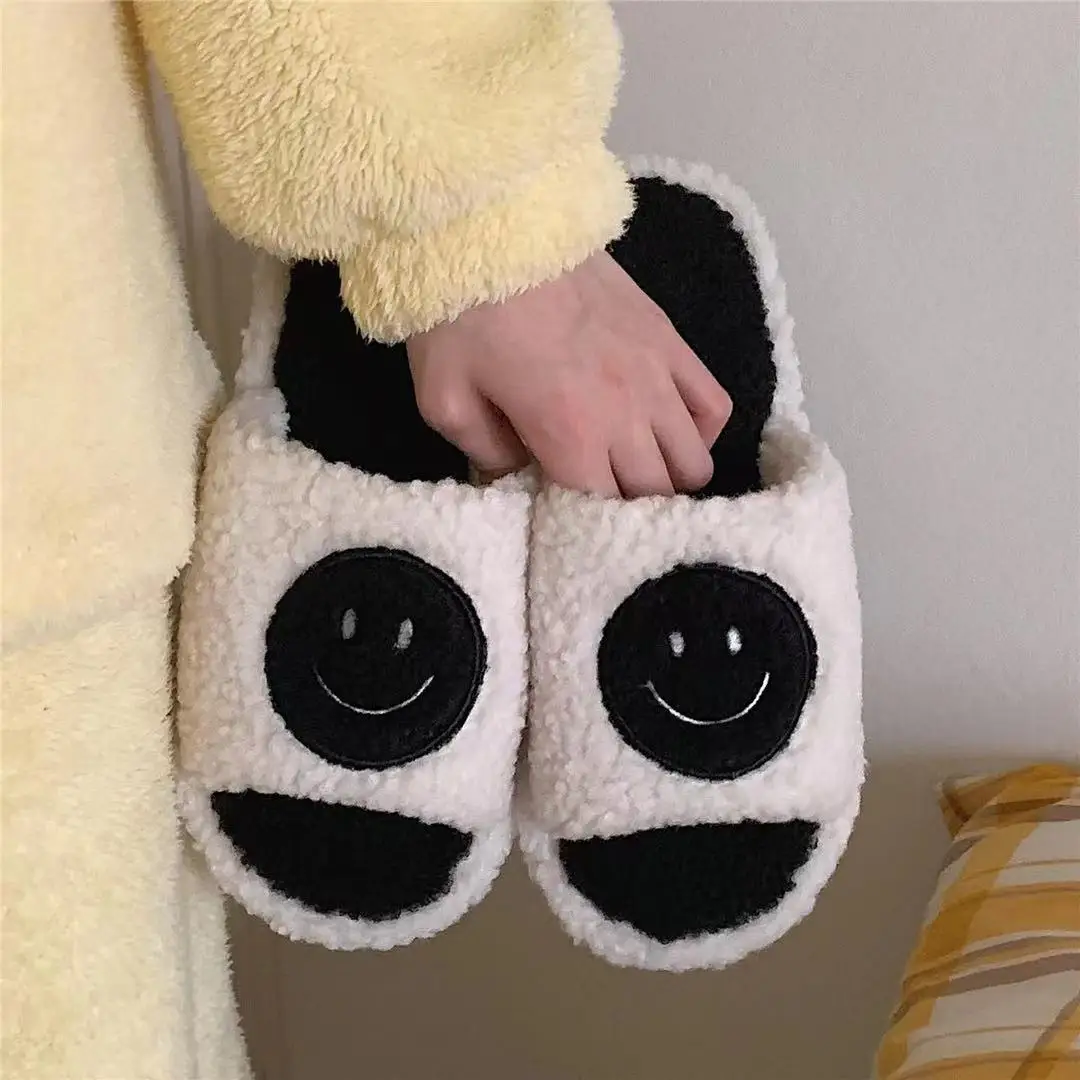 

High quality hot selling products winter fur smiling face indoor Teddy women's slippers