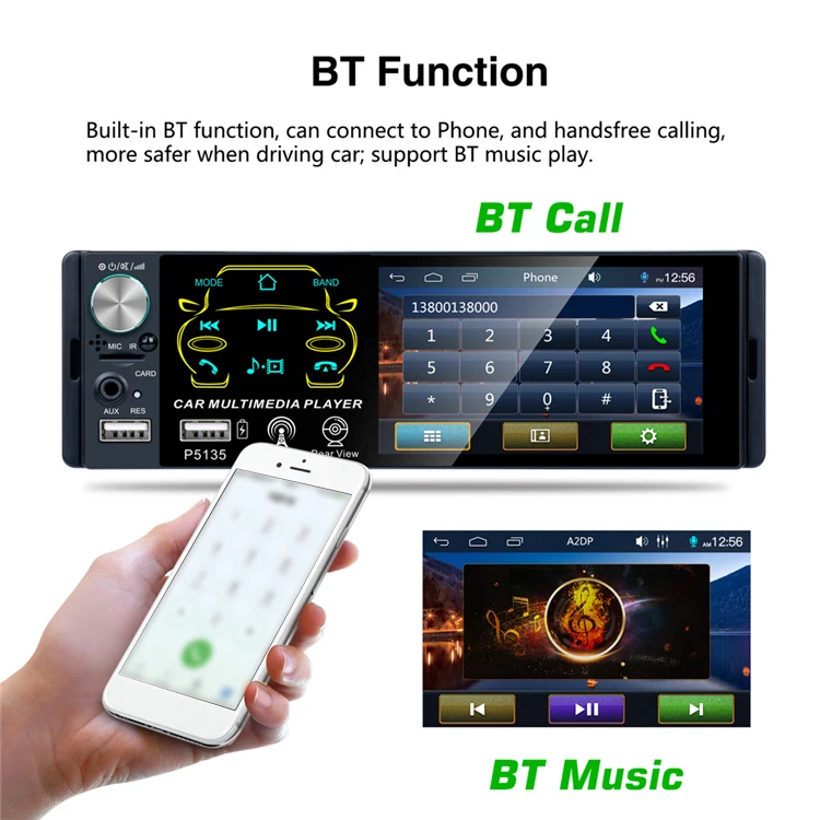 Rearview Audio Player Car Mp3 Mp5 Bt Call U Disk Card Aux Radio Player
