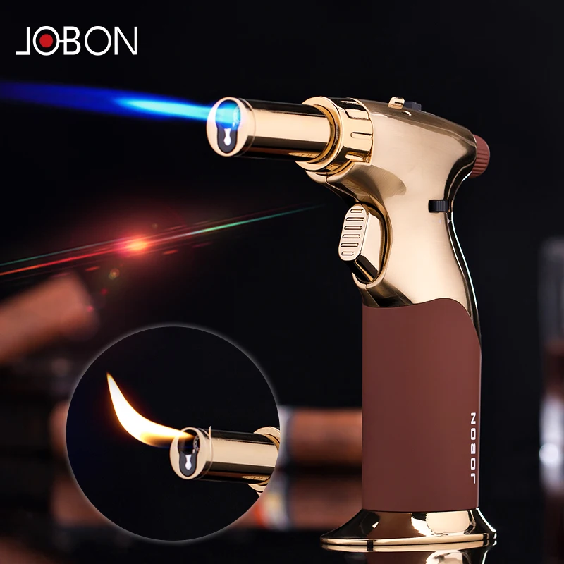 

JOBON custom logo cigar cigarette wholesale metal customized smoke refillable butane gas jet flame torch lighter, 3 colors