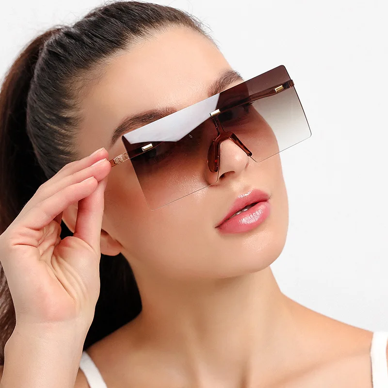 

Hot selling Fashion Rimless HD Lens Square Oversized Sunglasses Women