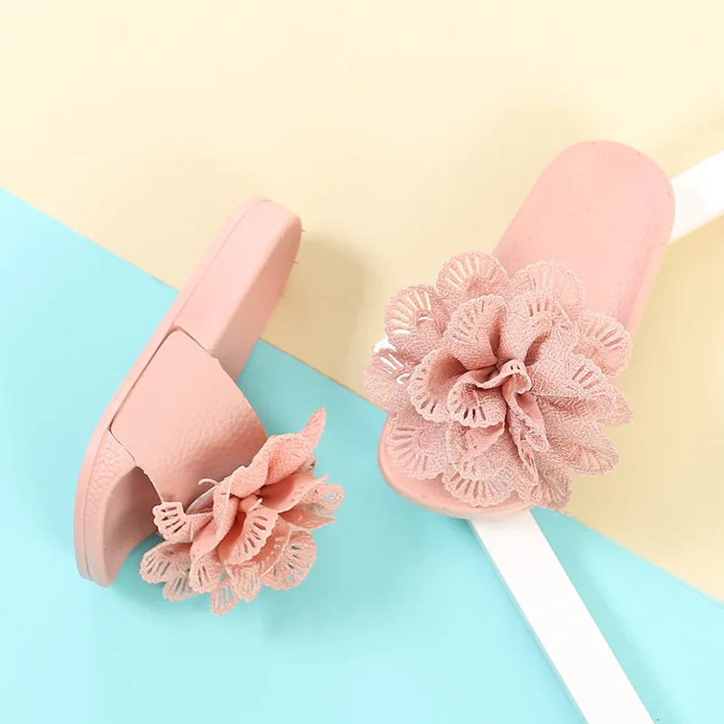
Girls Solid Flower Anti-slip Slippers Kids Outside Summer Footwear With Soft Bottom Green Pink Red Drop Shipping Slippers 