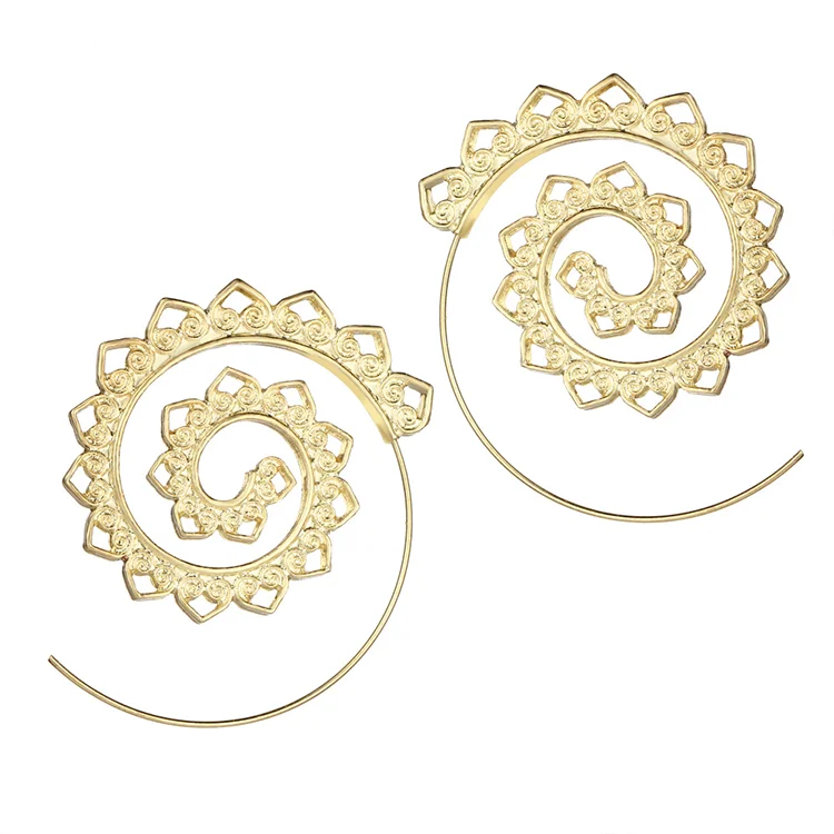 

Women Jewelry Statement Bohemian Ethnic Vintage Silver Gold Swirl Spiral Hoop Earrings