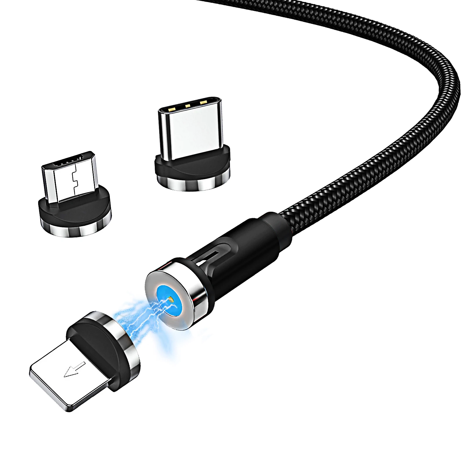 

540 ROTATION Magnetic cable nylon mobile phone type c micro usb fast charging cable