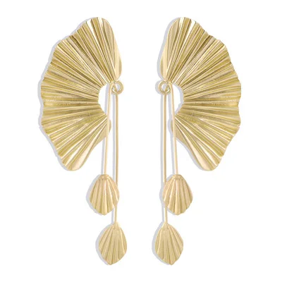 

Jachon Exaggerated fan shape earrings leafy pendant long retro earrings unique dainty earrings, As picture