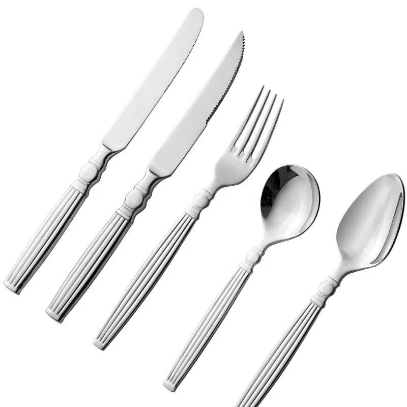 

Roman 4pcs Silverware Cutlery Stainless Steel Dinnerware Steak Knives Dinner Forks Mirror Polish Restaurant Tableware Flatware, Picture shown