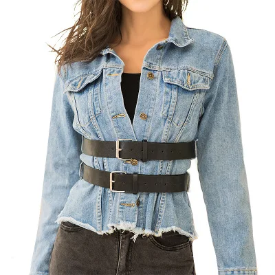 

2020 new arrivals fashion trending wholesale elegant women denim jacket with belt