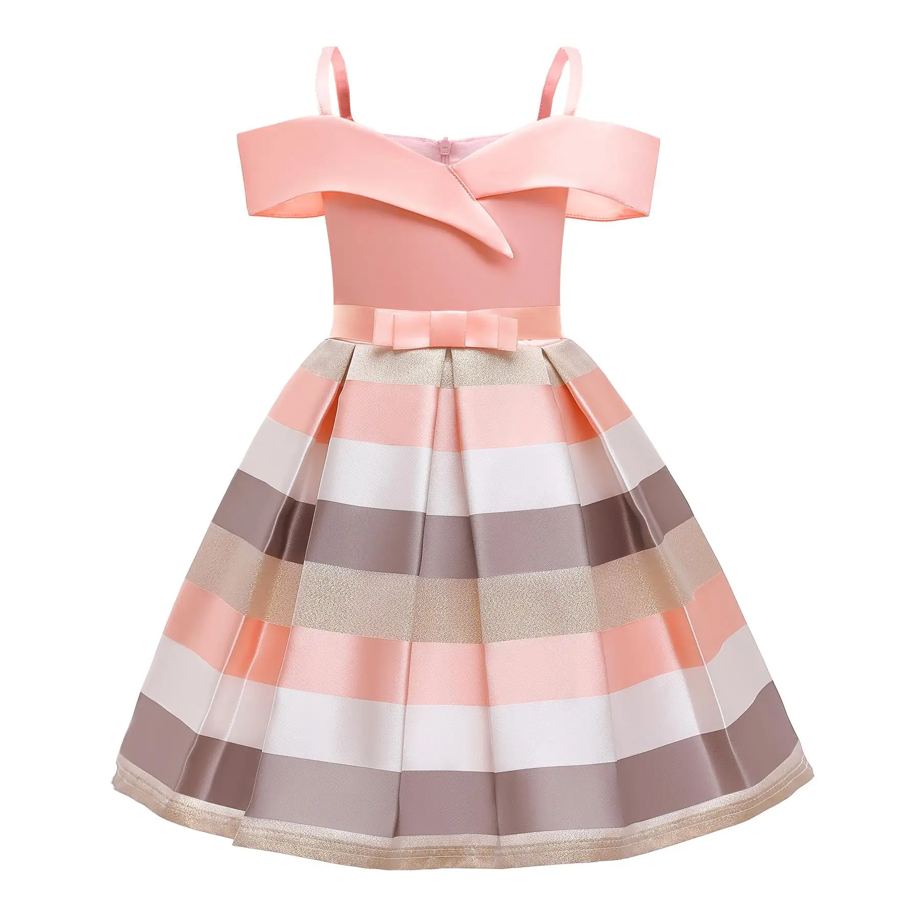 

Girls Summer New Children's Wear Spaghetti Strap Princess Dress Children Strapless Striped Dress, Picture showed