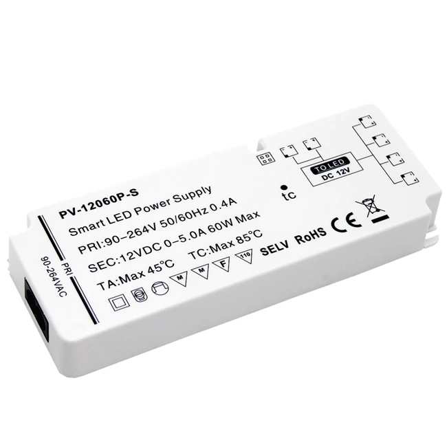 

light and thin shell led driver 12v 60w constant voltage plastic power supply for cabinet lighting, White