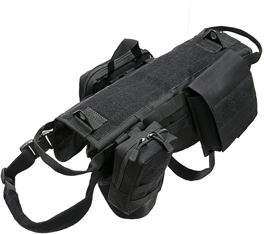 

K9 tactical dog harness adjustable dog training harness with 3 detachable pouches Dog Pack Hound Travel Camping Hiking Backpack