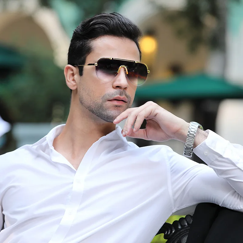 

Oversized frame sunglasses Metal frame half-frame men's sunglasses fashion sun glasses PC uv400