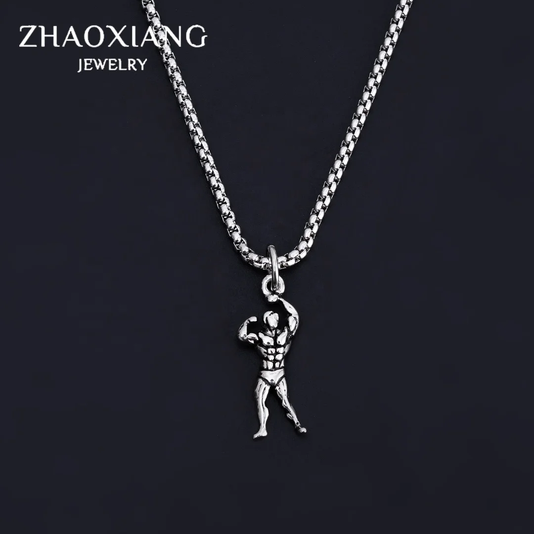 

Sports Muscle Man Model Pendants Necklaces Stainless Steel Fitness Jewelry Retro Accessories