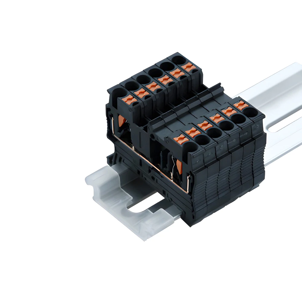 

PT2.5 Black Spring Connection 24-12 AWG Feed Through Push In Quick Wire Electrical Screwless Connector Din Rail Terminal Blocks
