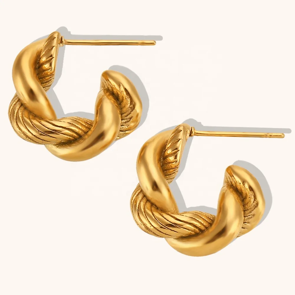 

Trendy Twist Earring Waterproof Non Tarnish 18k Gold Plated Titanium Steel Earring Bijoux Accesorios Mujer