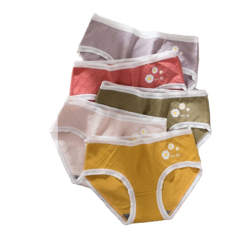 

New Daisy print midwaist briefs Graphene girl's lace pure cotton breathable panties for ladies New desigh 2021