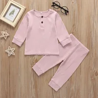 

Baby children clothes set 2 piece home wear kids pajamas autumn winter pure color kids cotton Rib pajamas