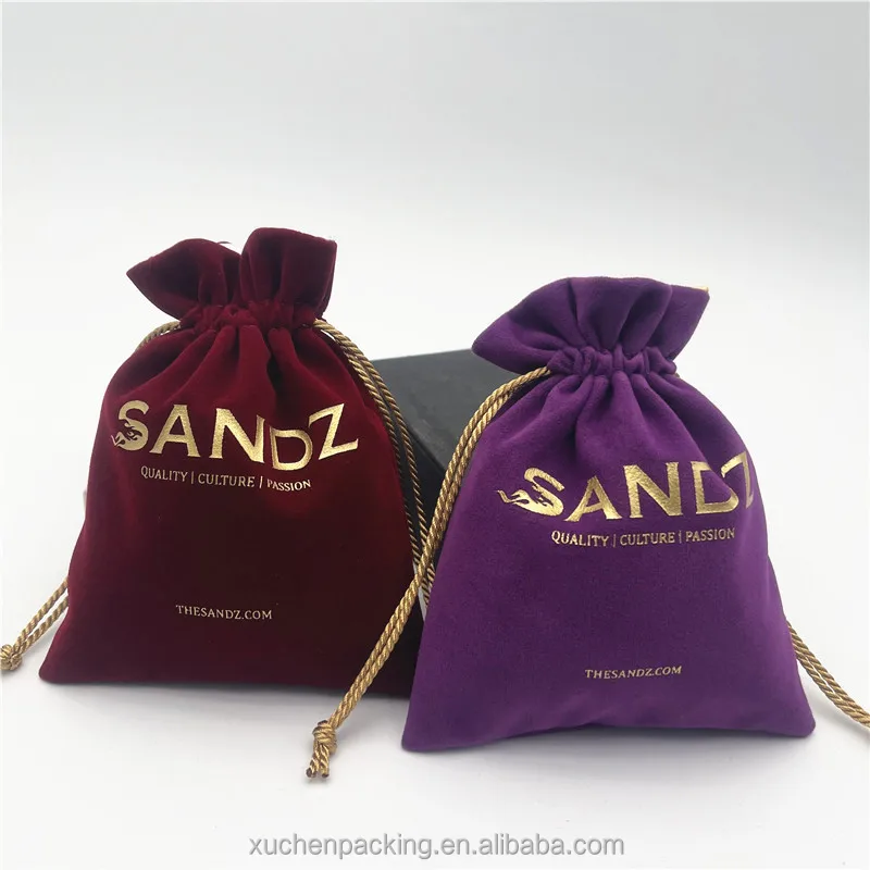 

Custom Gold Stamping Logo Velvet Jewelry Cosmetics Pouch Drawstring Pocket Small Storage Bag