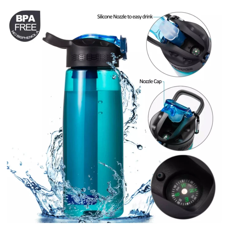 

Soft touch carry cap sports personal portable filtered water purifier bottle with filter, Different colors
