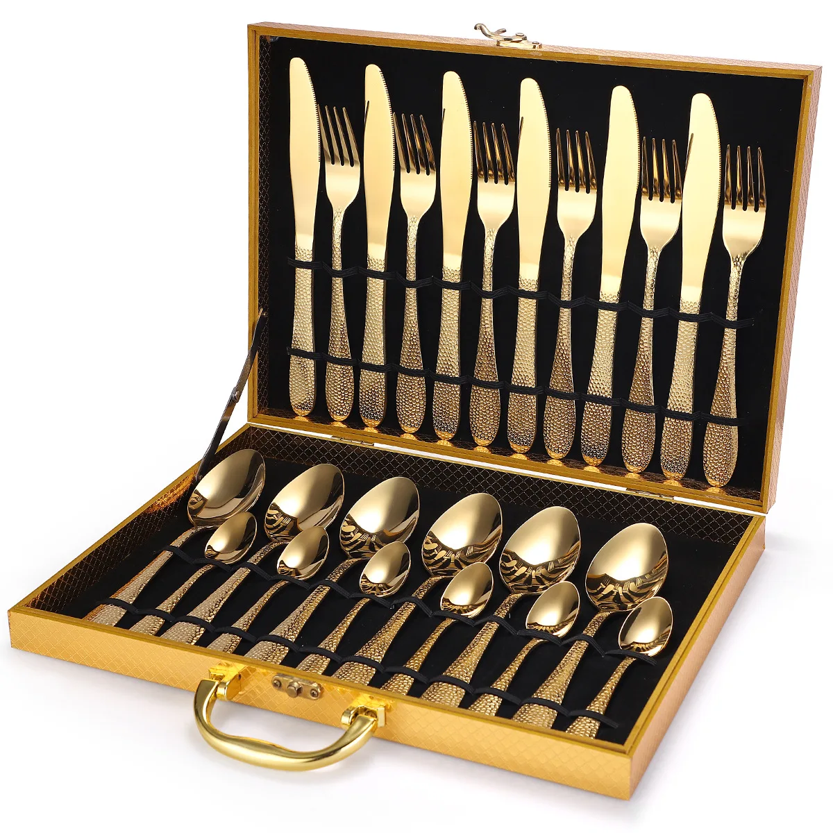 

Wholesale 24pcs Knife Spoon Fork Set Stainless Steel Cutlery Set With Wooden Box