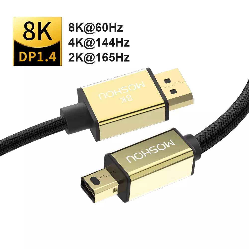 

MOSHOU New 8K Displayport Cable DP to mini DP Support 8K 60Hz 4K 144Hz/120Hz 2K 165Hz 32.4Gbps HDR video cable