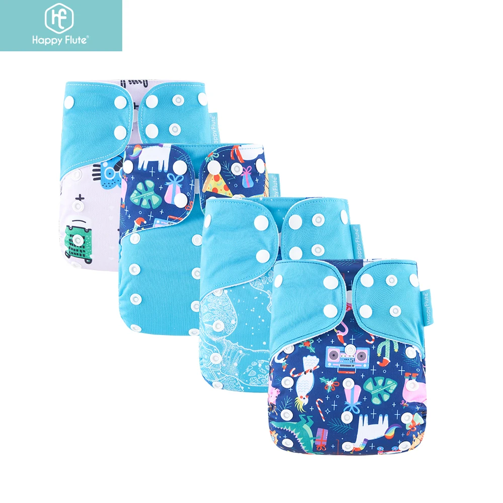 

Happy Flute 4Pcs/Set Reusable Baby Cloth Diaper Factory Breathable Eco Friendly Skin Friendly Nappies Wholesale, Multi color