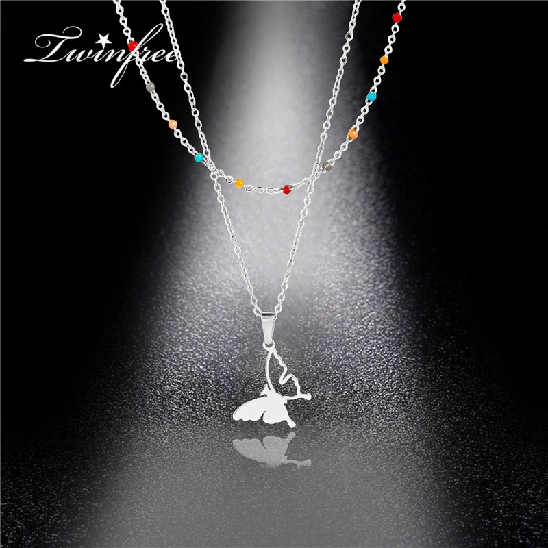 

2pcs/set Butterfly Necklace Set for Women Girls Jewelry Clavicle Chain Beaded Stainless Steel Butterfly Necklaces