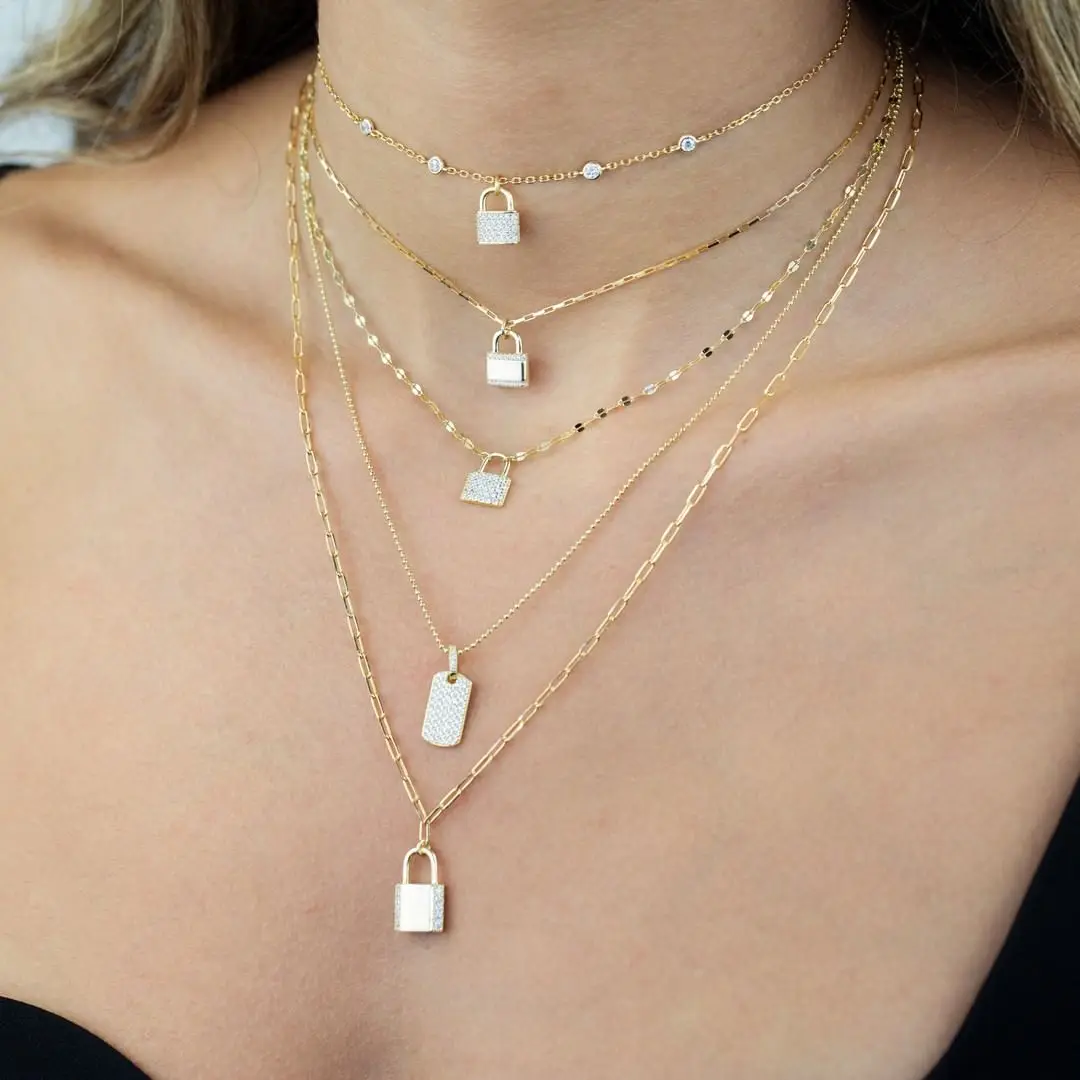 

925 sterling silver square open link chain box chain lock pendant necklace, Customized