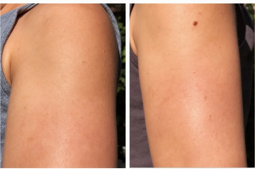 Comparison of ginger skin with proper sun protection versus unprotected skin showing UV damage