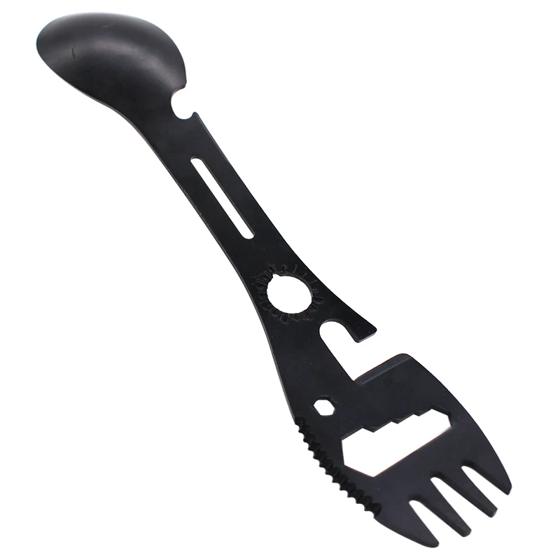 

NEW 8 In 1 Outdoor Portable Survival Multi Purpose Tool Spoon Fork With Bottle Opener, Black