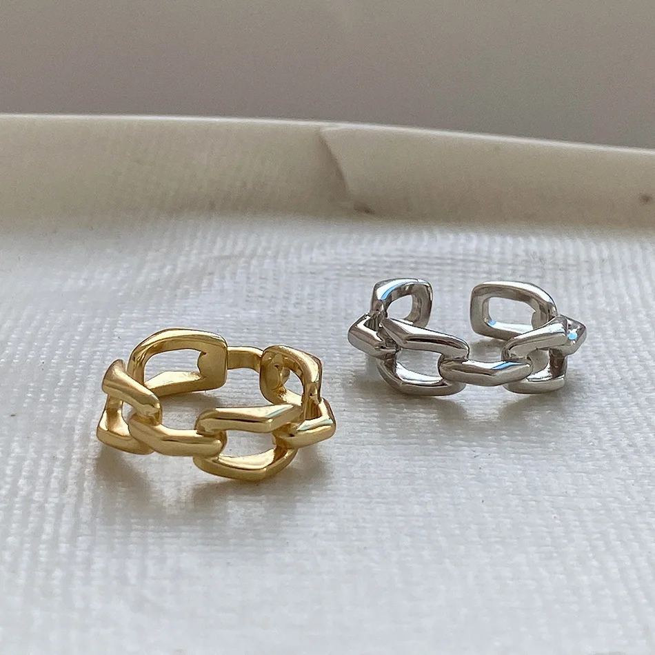 

INS New Trend Design 18K Gold Plated Chain Ring 925 Sterling Silver Geometric Chain Adjustable Ring for Women