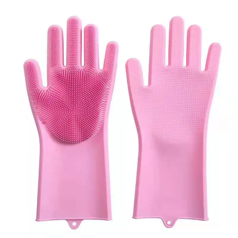 

1733 Wear-resistant cleaning dishwashing gloves kitchen and bathroom multi-function magic animal cleaning silicone gloves, Photo color