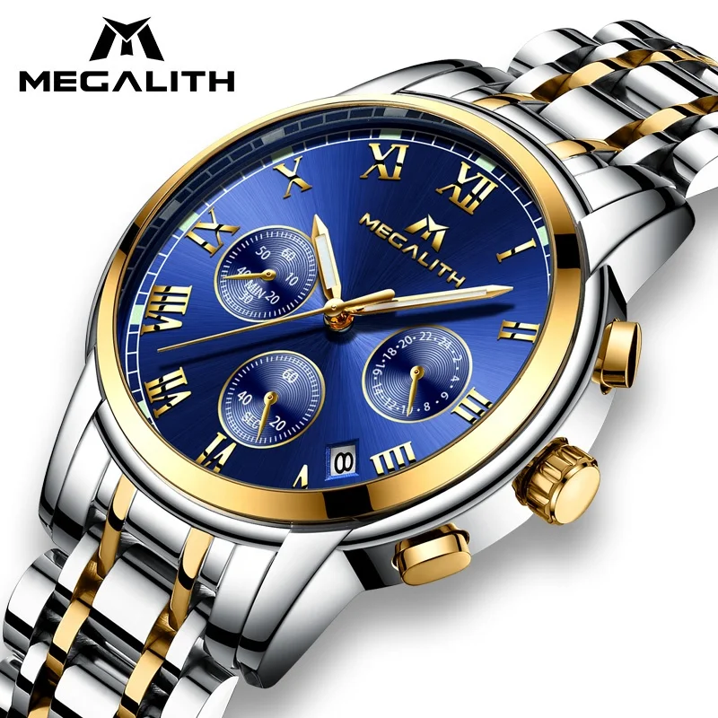 

2019 Fashion Mens Watch Men MEGALITH Stainless Steel High Quality Quartz Watch Luxury Luminous Business Wristwatch Clock