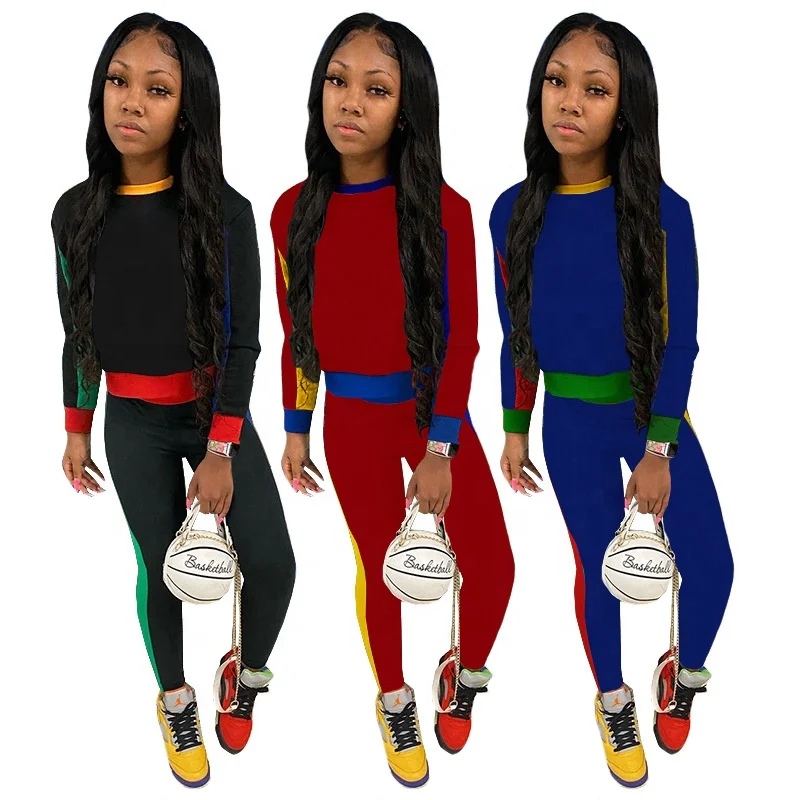 

AI197-8101 fashion autumn stripe spliced long sleeve sweatshirt casual sports women clothing two-piece pants set