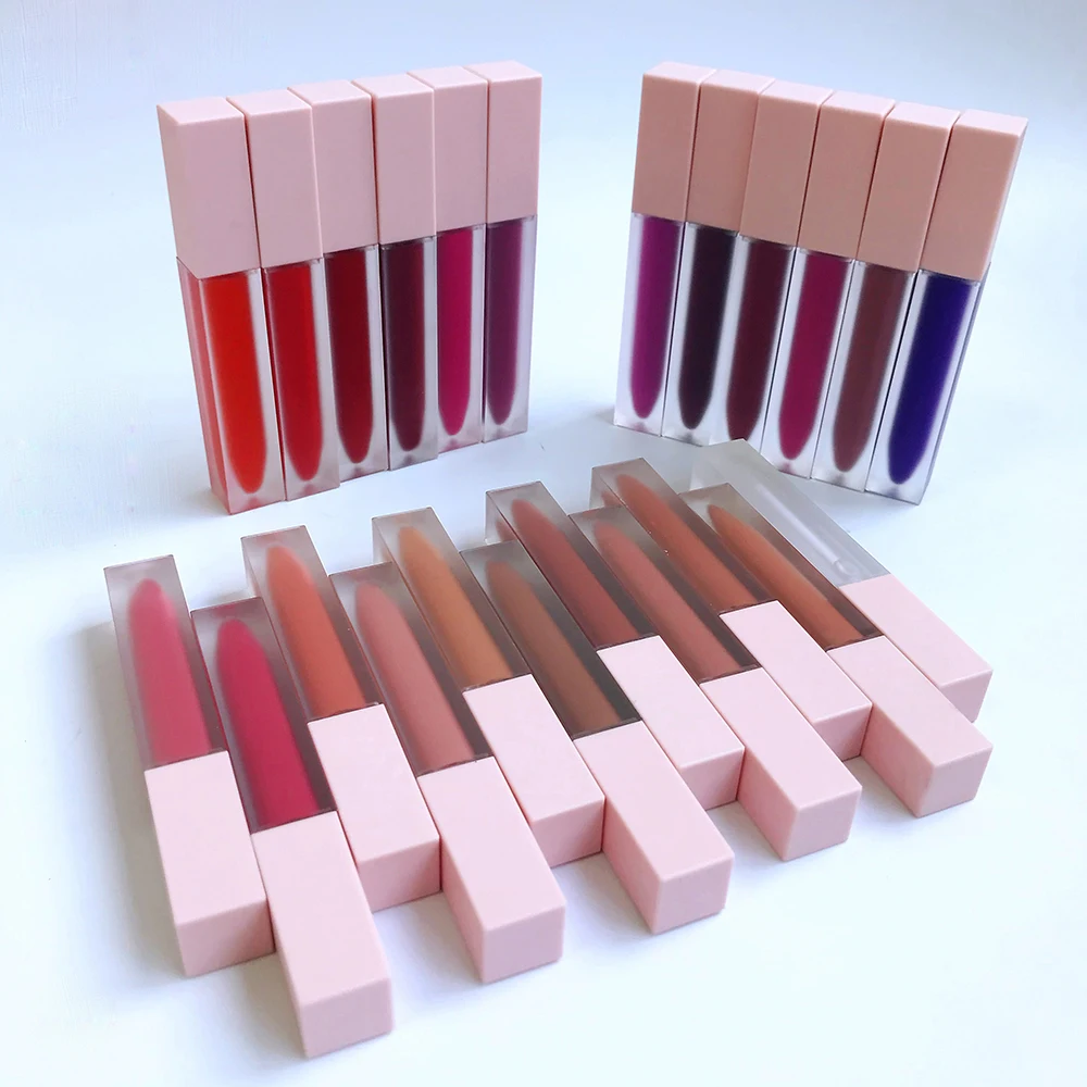 

New 23 colors luxury liquid pink wand custom logo lipgloss private label matte tubes wholesale makeup