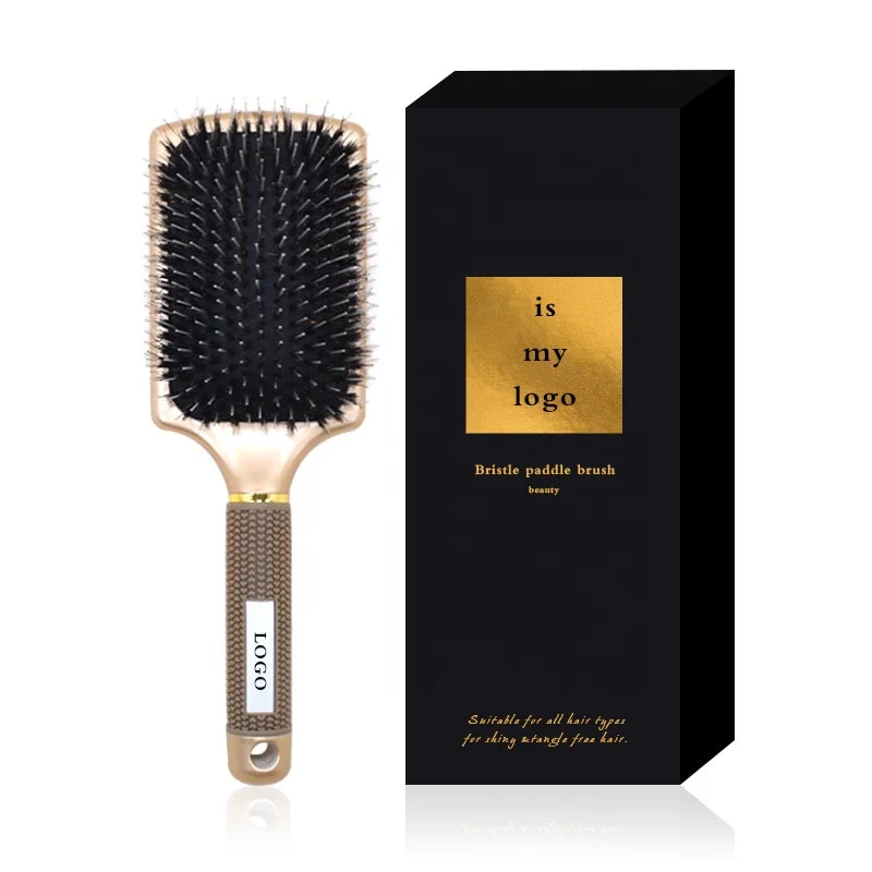 

Hot-selling Professional Hair Extension Wig Brush Gold Paddle Boar Bristle hair brush custom dryer Hair Extensions Brush