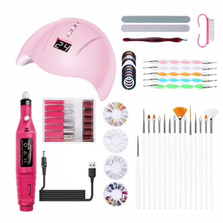 

Manicure professional tool poly gel acrylic lamp Electric grinder nail art file beginner kit set box, Color