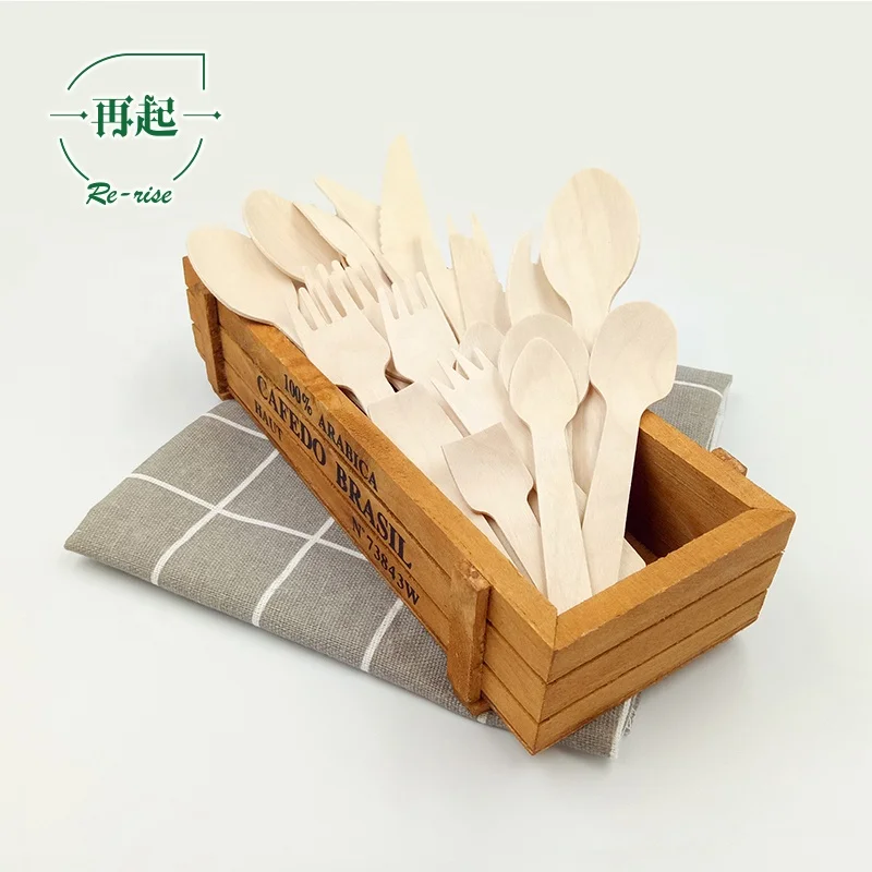 
Top Quality Custom Logo Branded Hot Stamped Printed Wood Disposable Spoon Fork Knife 