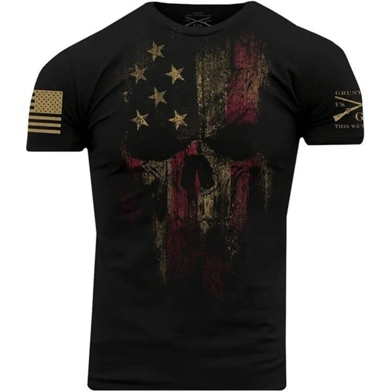 

2021 Summer American Flag Print Men's Casual Fashion T-shirt Round Neck Loose Oversize Muscle Streetwear Clothing Man's Tshirt, 12 colors
