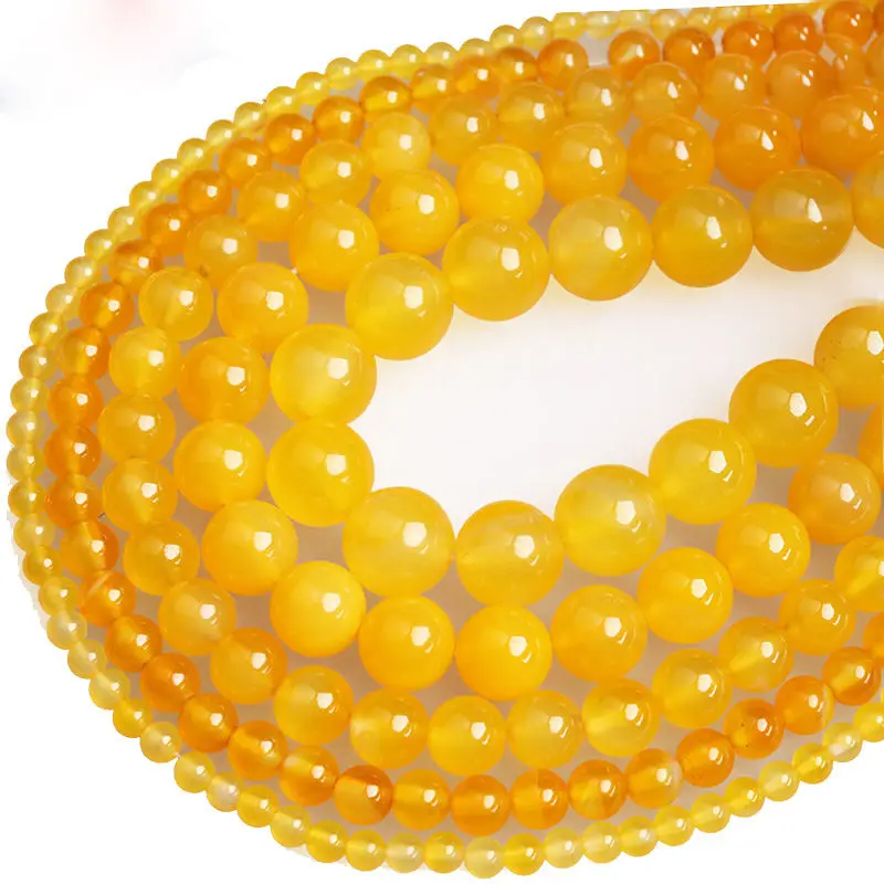 

Wholesale yellow Chalcedony Beads Natural Stone Beads for Jewelry Making Loose Spacer Yellow Jade Round Charm Beads DIY Bracelet