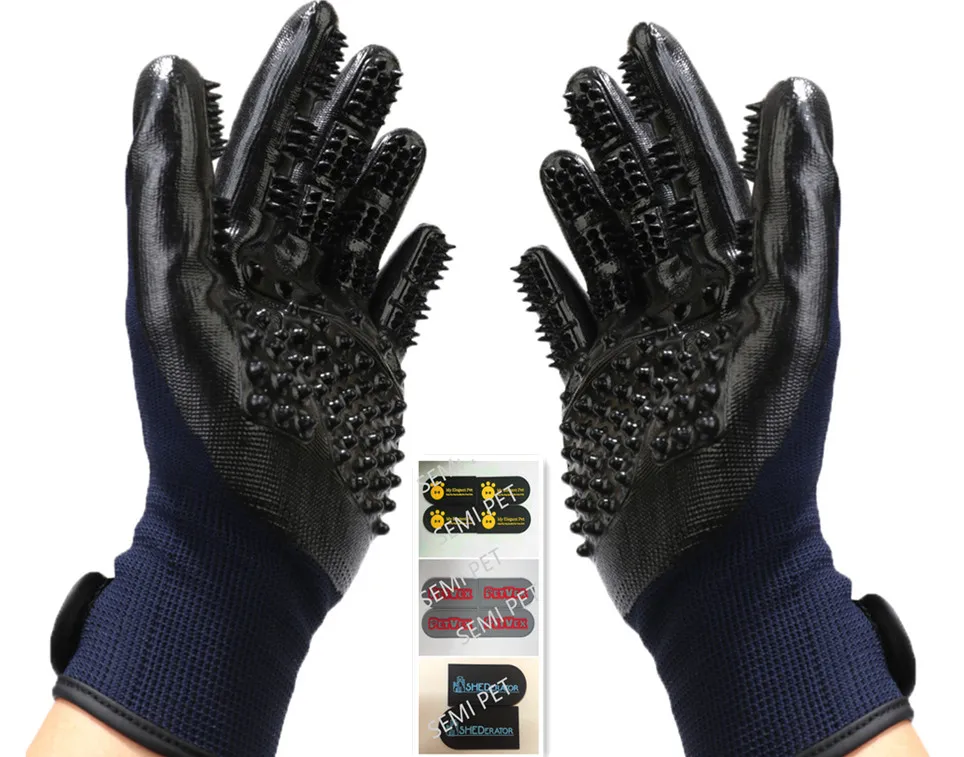 

Pet Grooming Gloves pet Cleaning Brush Comb Rubber Five Fingers Deshedding Pet Gloves For Dog Animals Bathing Supplies, Black,navy blue