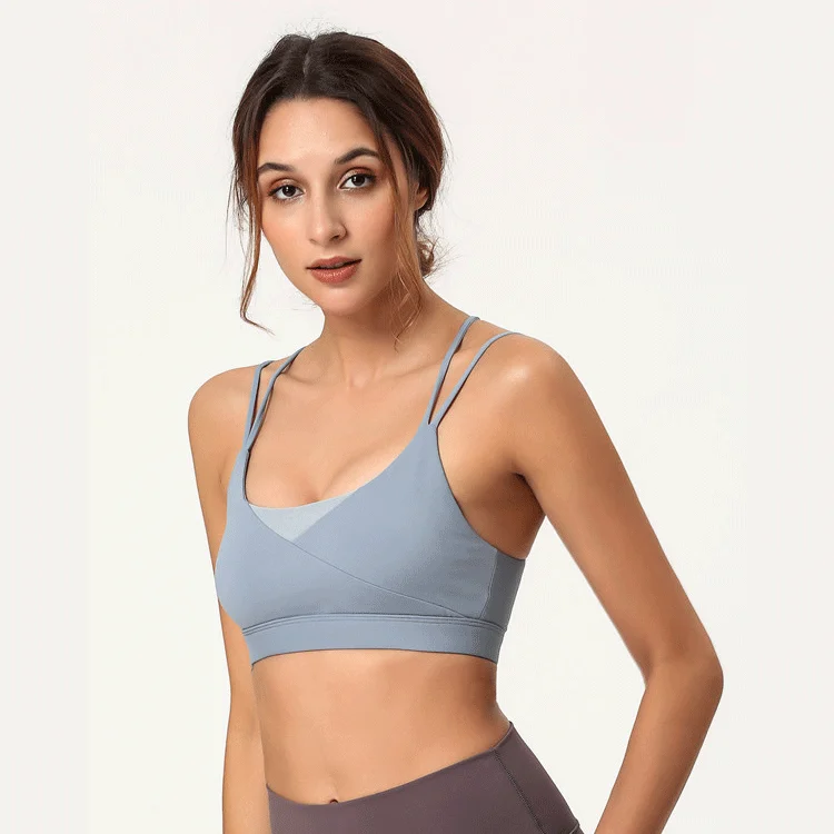 

luxury quality double Shoulder strap Beauty back sports bra high-strength shockproof sports no steel ring sexy yoga fitness bra, Customized colors