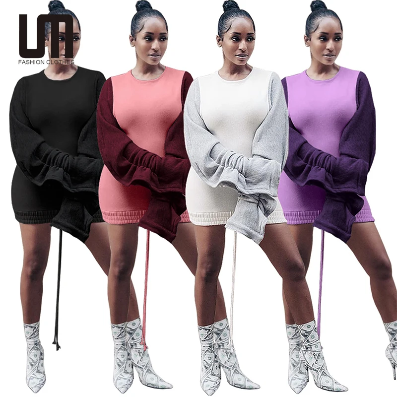 

Liu Ming Wholesale Women Sexy Long Sleeve Drawstring Nightclub Party Polyester Fleece Streetwear Dress