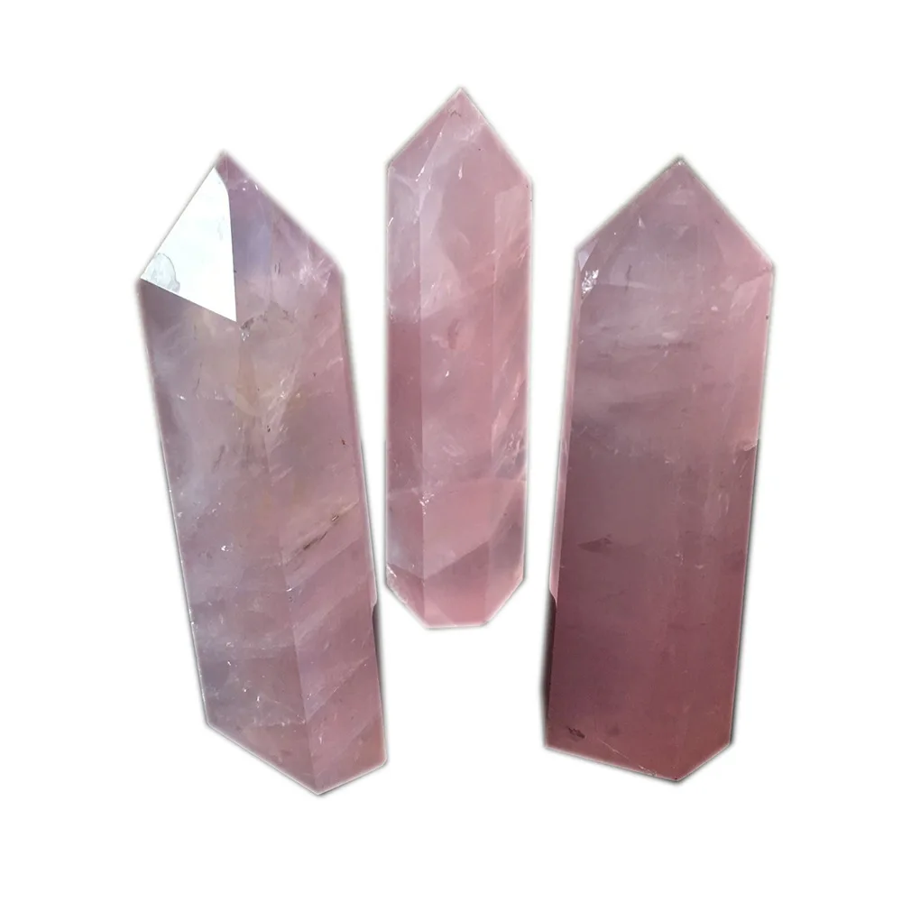 

Natural Rose Quartz Healing Crystal Hexagonal Columns Single-Pointed Wands Polished Tumbled Stone