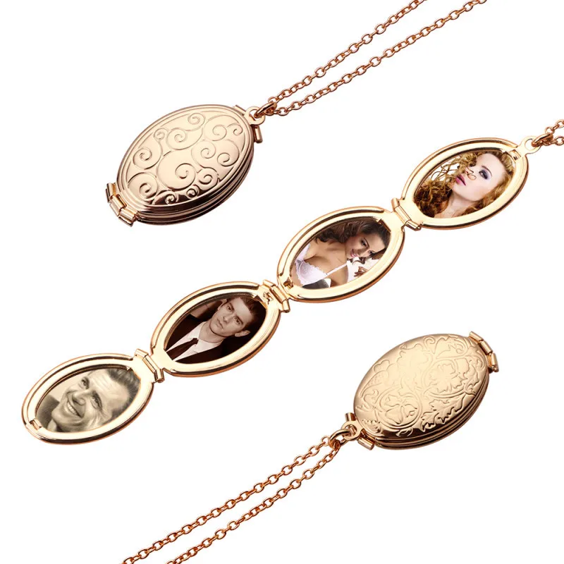 

16 Inches High Quality Fashion Jewelry Long Chain 18k Gold Plated Color-Preserving Brass Photo Inset Pendant Necklace For Women