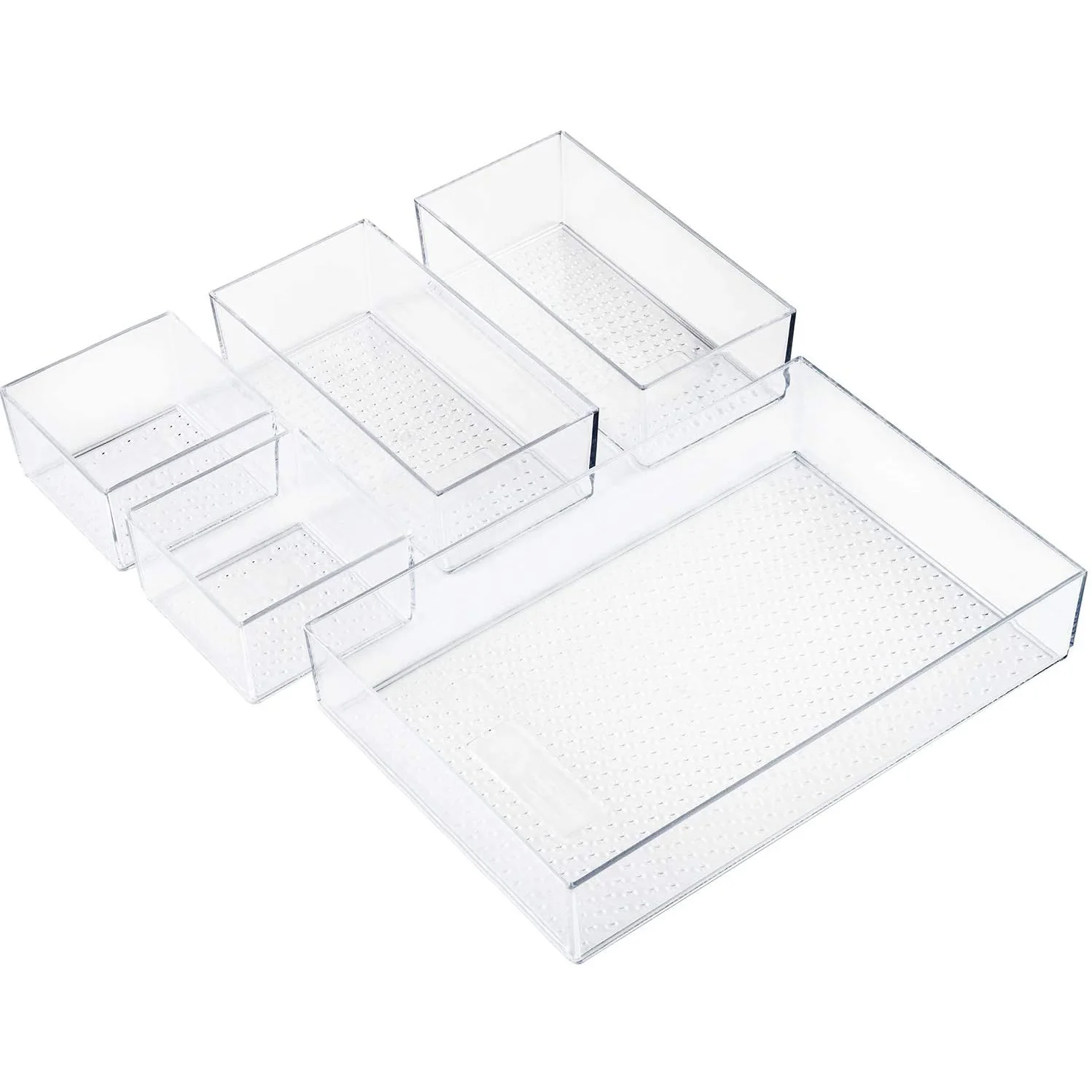 
New 5 Pcs Clear Acrylic Kitchen Drawer Organizers Utensils Silverware Storage Trays Bathroom Drawer Divider Bins for Home  (1600053752685)