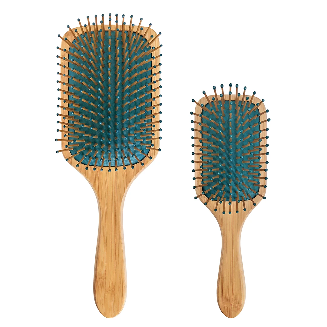 

Natural wooden privat label detangling paddle hairbrush with single strands of ball tipped bristles